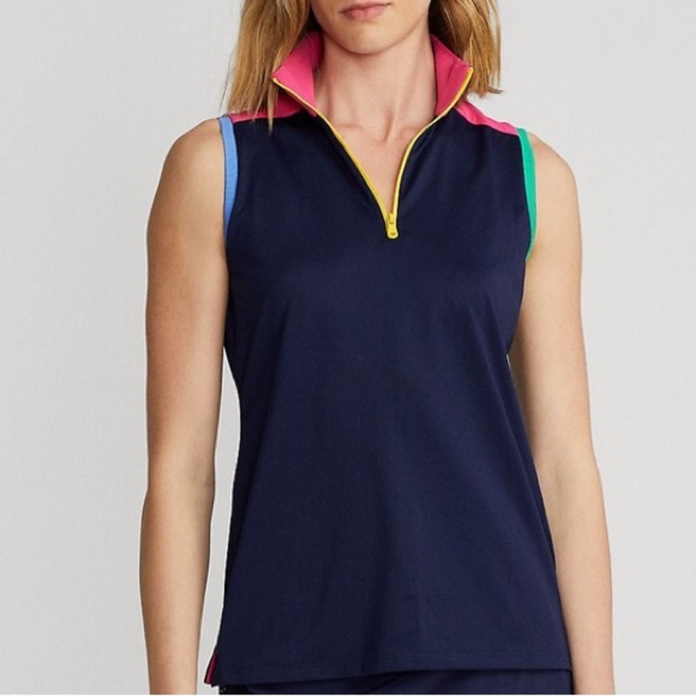 RLX Golf Ralph Lauren Navy and Pink Sleeveless Quarter-Zip Polo Shirt Size S (7)